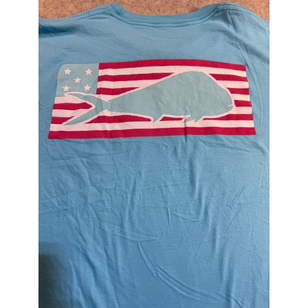 Columbia PFG Mens XXL Blue Graphic T-Shirt Fish American Flag Short Sleevecotton - Picture 5 of 6